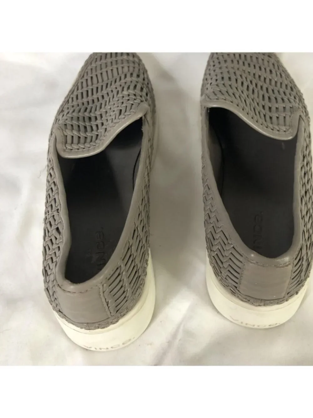 Vince Shoes Womens Size 8 Gray Woven Leather Slip On Platform Comfort Sneakers